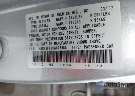 2012 Honda Accord 3.5 Ex-L from USA, damaged, VIN 1HGCP3F88CA023565